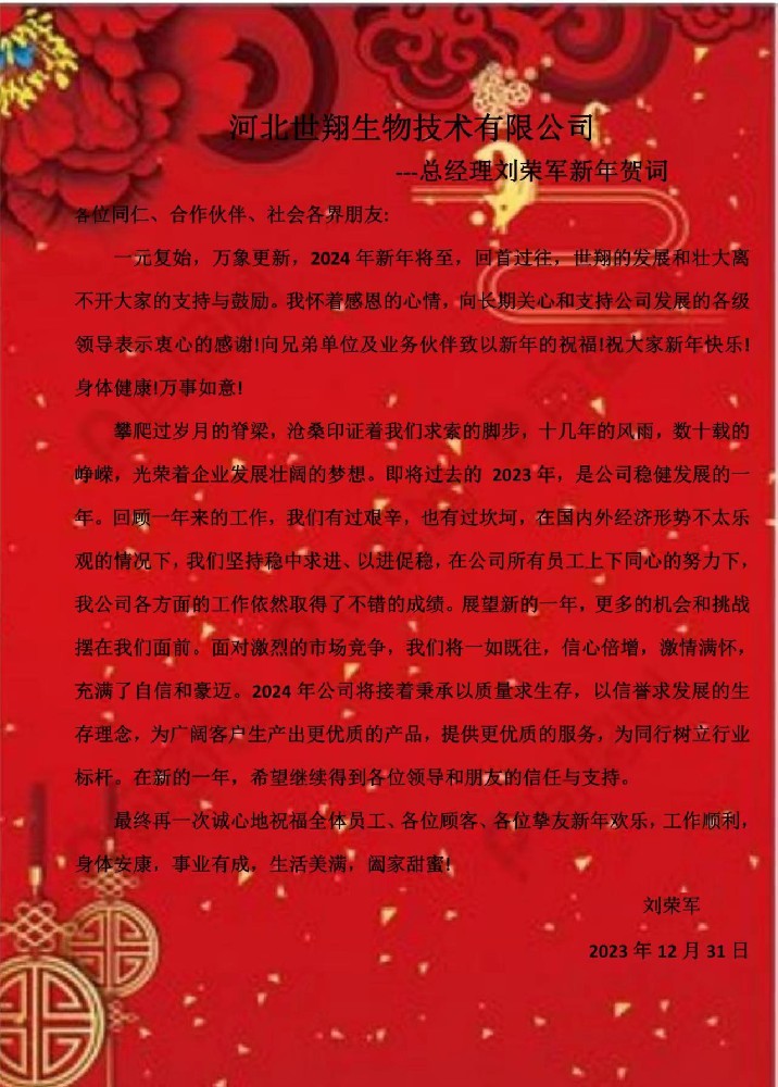 世翔总经理刘荣军新年贺词